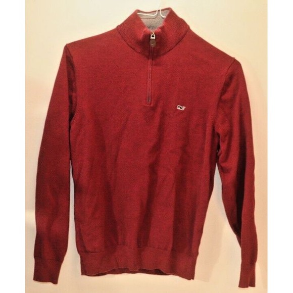 Vineyard Vines Other - Vineyard Vines Burgundy Cotton 1/4 Zip Mock Neck Sweater Mens 1E0349, Small